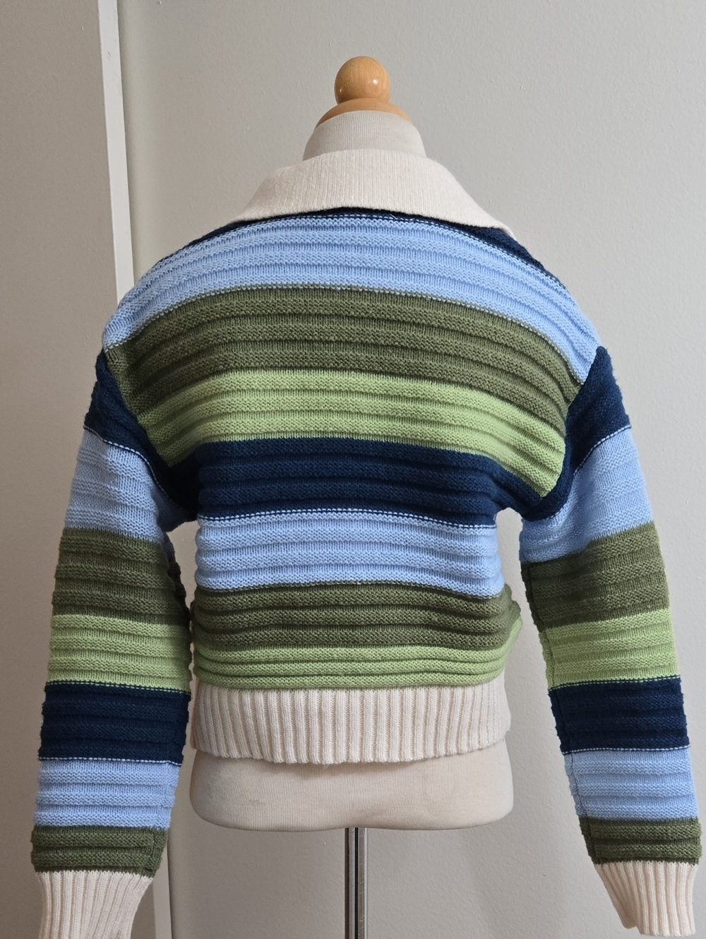English Factory Striped V-Neck Sweater in Blue, Green & Cream - Picture 4 of 6